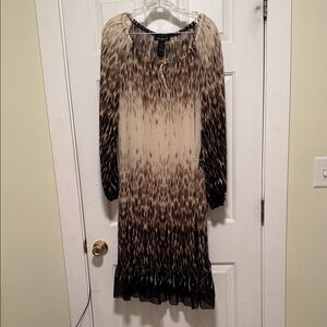 Lane Bryant Brown and Cream Ombre Animal-Print Long Sleeve Midi Dress